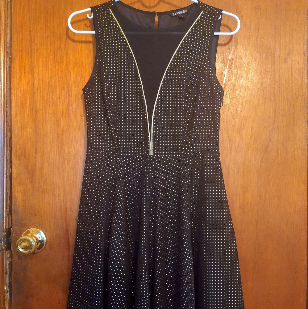 Gold-Studded Black Express Skater Dress